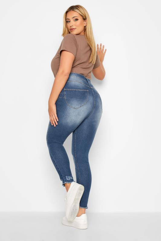 Plus Size Blue Distressed AVA Lift and Shape Skinny Jeans | Yours Clothing 3