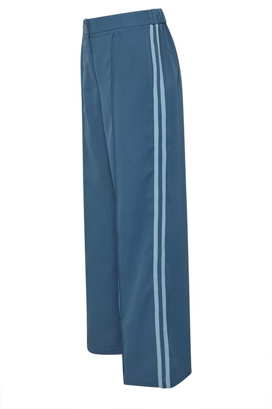 PixieGirl Petite Women's Dark Blue Side Stripe Wide Leg Trousers | PixieGirl 7