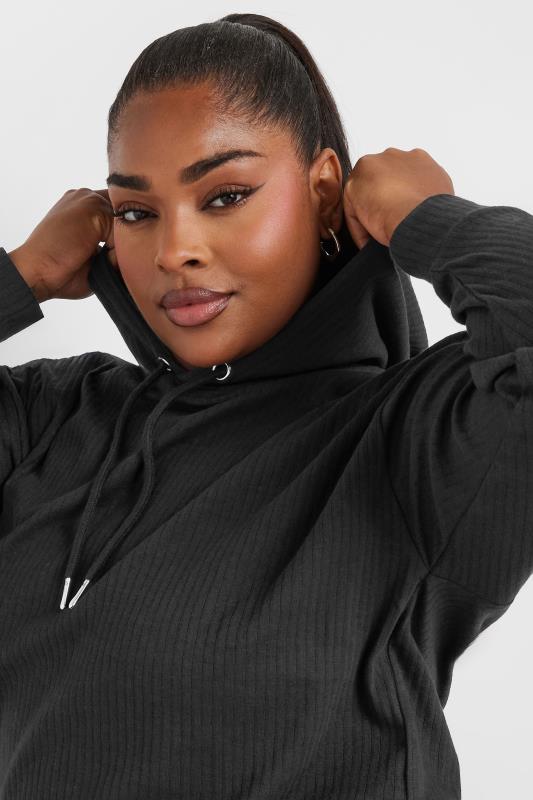 YOURS Plus Size Black Ribbed Hoodie | Yours Clothing 5