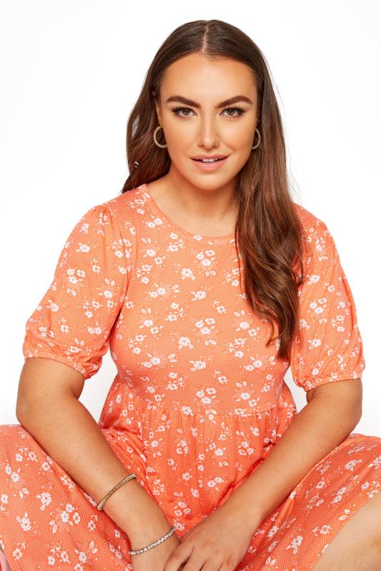 Orange Floral Short Sleeve Maxi Dress_D.jpg