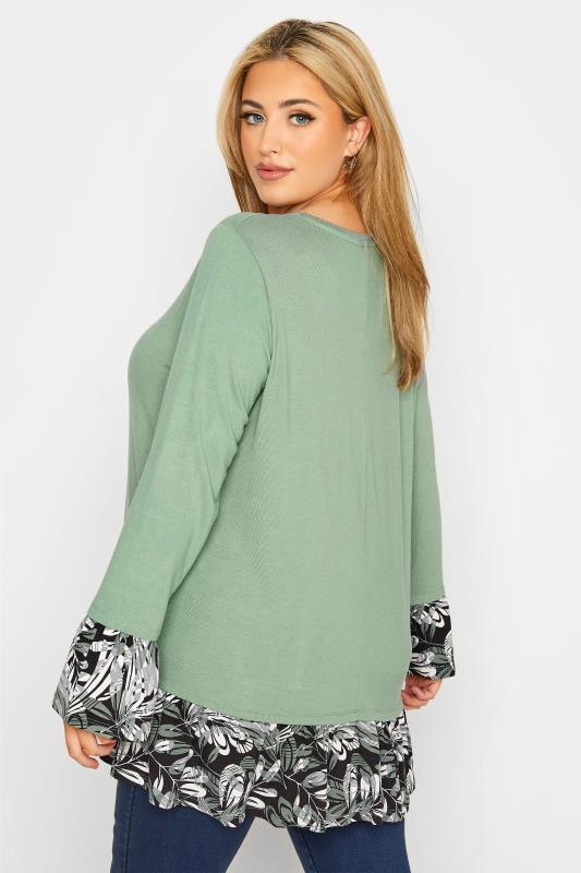 Plus Size Green Floral Print Panel Top | Yours Clothing  3