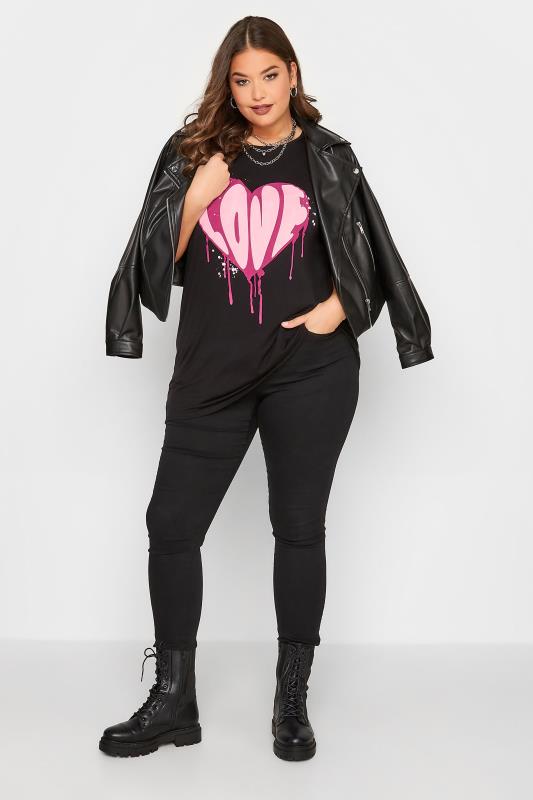 LIMITED COLLECTION Plus-Size Curve Black 'Love' Heart Print T-Shirt | Yours Clothing 2