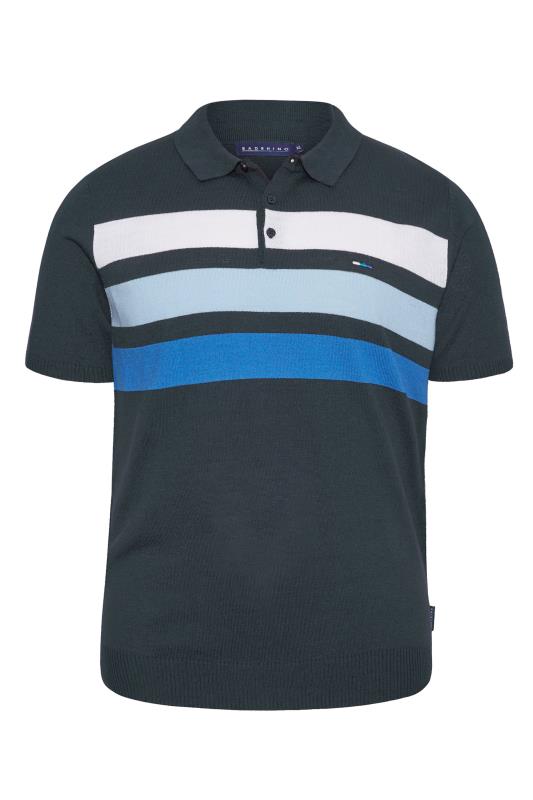 BadRhino Big & Tall Navy Blue Stripe Print Knitted Polo Shirt 3