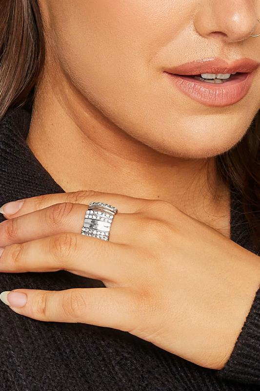 Silver Diamante Stretch Ring | Yours Clothing 1