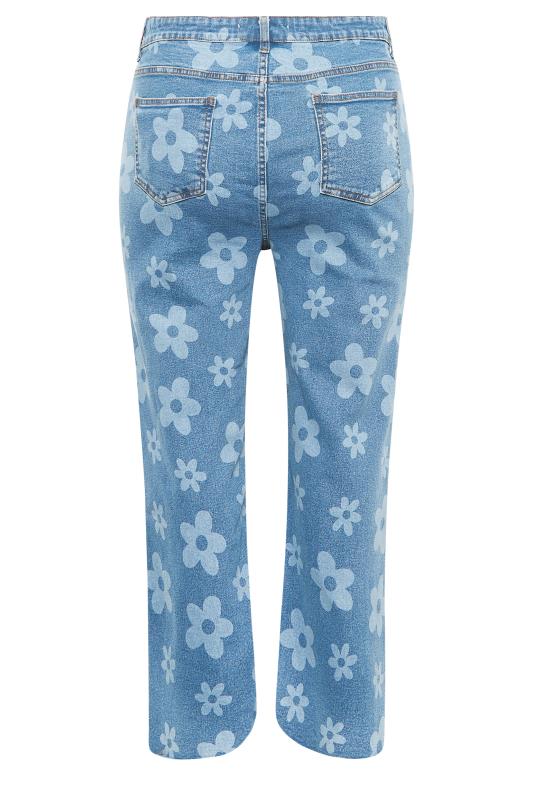 YOURS Curve Plus Size Blue Floral Stretch Wide Leg Jeans | Yours Clothing  6
