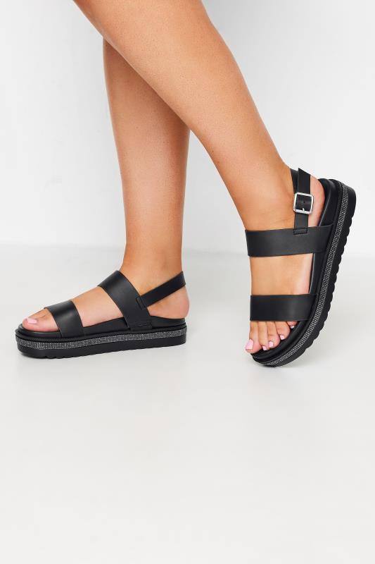  Tallas Grandes Black Sparkle Flatform Sandals In Extra Wide EEE Fit