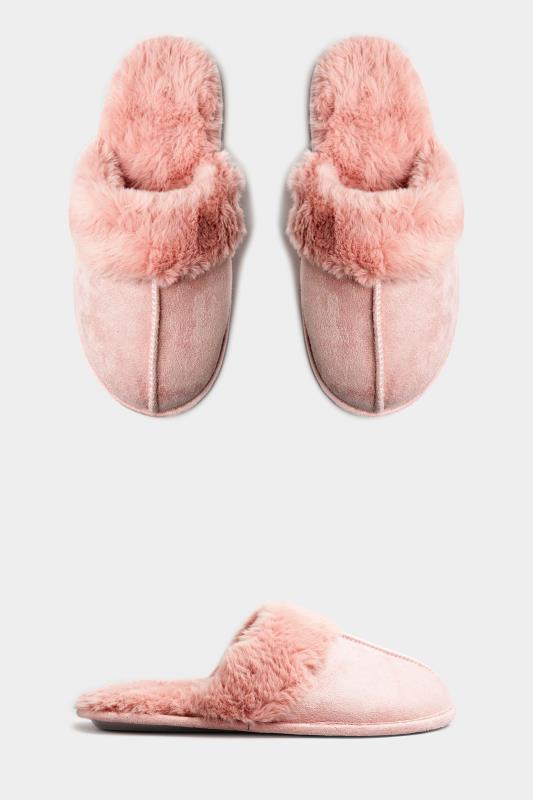 LTS Pink Fur Cuff Mule Slippers In Standard D Fit | Long Tall Sally 2