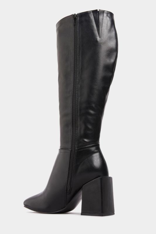 LIMITED COLLECTION Black Vegan Faux Leather Knee High Heeled Boots In Extra Wide Fit 4