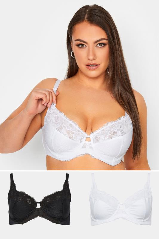 Plus Size  YOURS 2 PACK Black & White Lace Non-Padded Underwired Bras