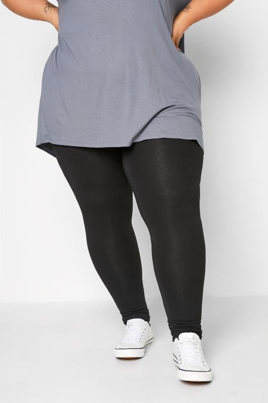 Plus Size Black Cotton Stretch Leggings | Yours Clothing 2