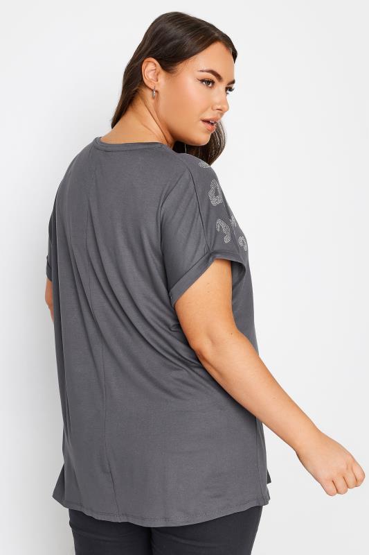 YOURS Plus Size Grey Leopard Print Stud T-Shirt | Yours Clothing 3