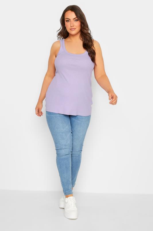 YOURS Curve Plus Size Lilac Purple Ribbed Racer Back Vest Top | Yours Clothing  4