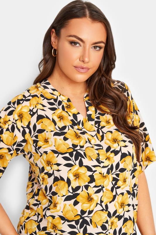 YOURS Plus Size Yellow Floral Print V-Neck Blouse | Yours Clothing 4