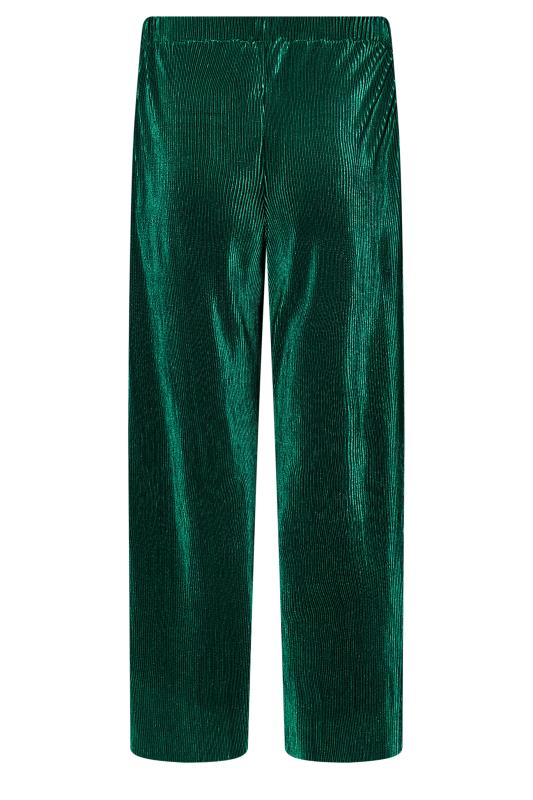 Plus Size Emerald Green Plisse Wide Leg Trousers | Yours Clothing 5