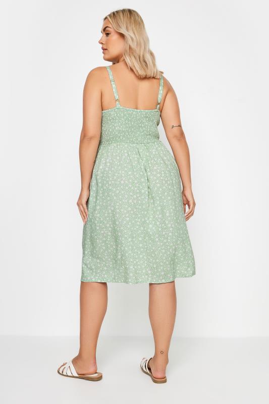 YOURS Plus Size Green Ditsy Floral Print Strappy Sundress | Yours Clothing 3