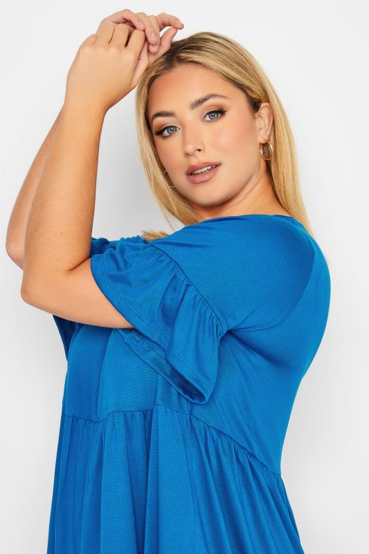 YOURS Plus Size Cobalt Blue Frill Sleeve Smock Dress | Yours Clothing 4