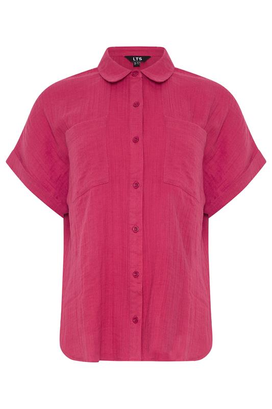 LTS Tall Women's Berry Red Cheesecloth Grown-On Sleeve Cotton Shirt | Long Tall Sally 5
