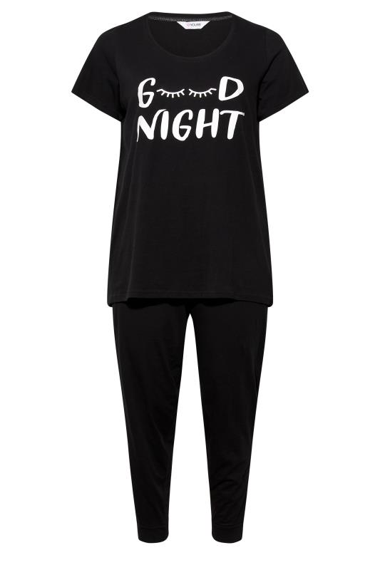 Plus Size Black 'Goodnight' Slogan Pyjama Set | Yours Clothing 6