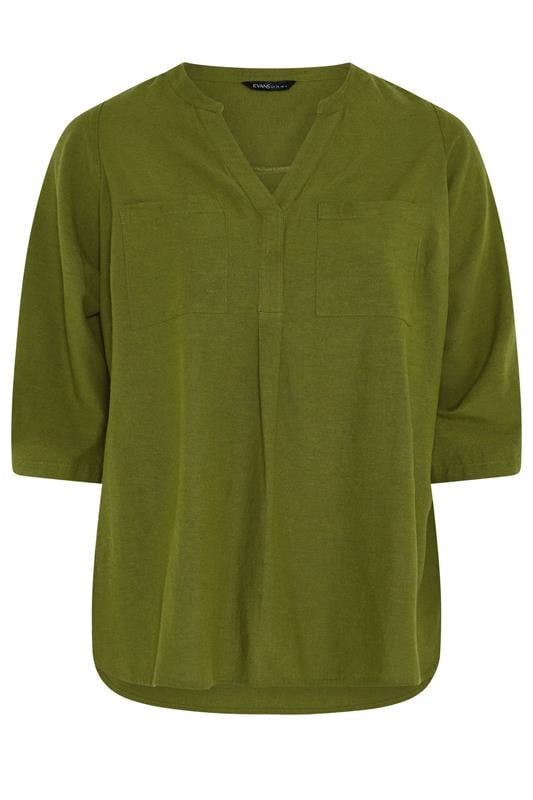 EVANS Plus Size Green Utility Cotton Shirt | Evans 5