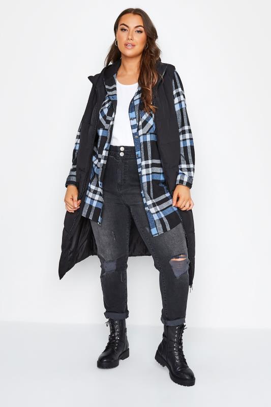Plus Size Blue Check Hooded Shirt | Yours Clothing 2