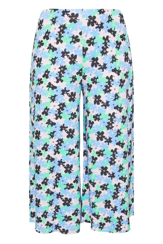 Plus Size Blue Abstract Floral Print Stretch Midaxi Culottes | Yours Clothing 4