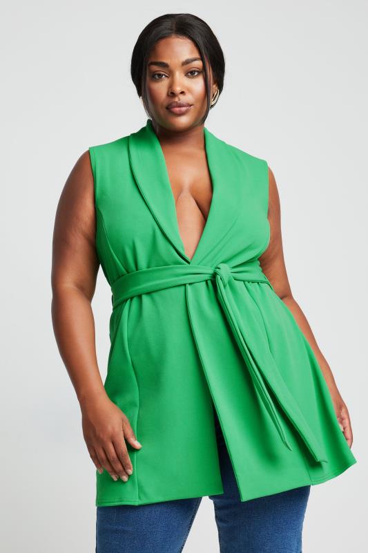 LIMITED COLLECTION Plus Size Green Sleeveless Blazer | Yours Clothing 1