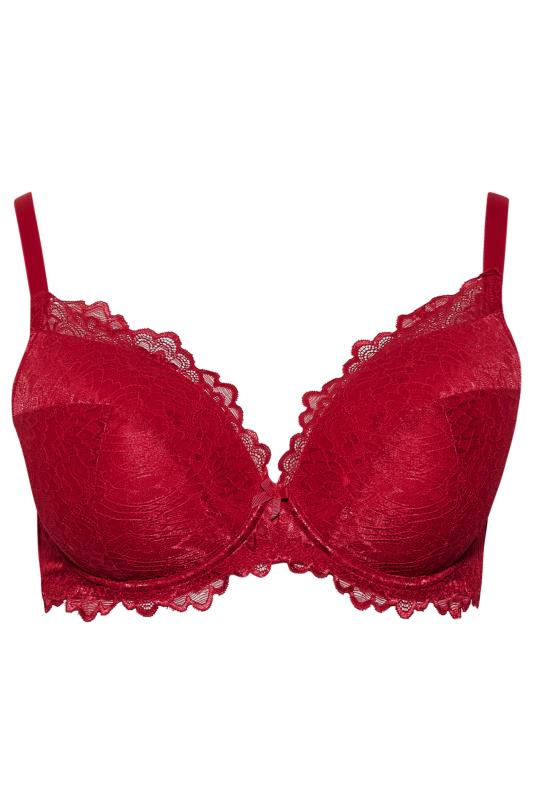 Red Lace Padded Underwired Plunge Bra | Yours Clothing 4
