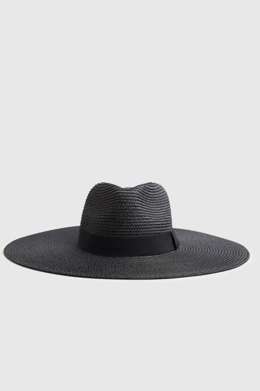 Black Straw Wide Brim Fedora Hat 1