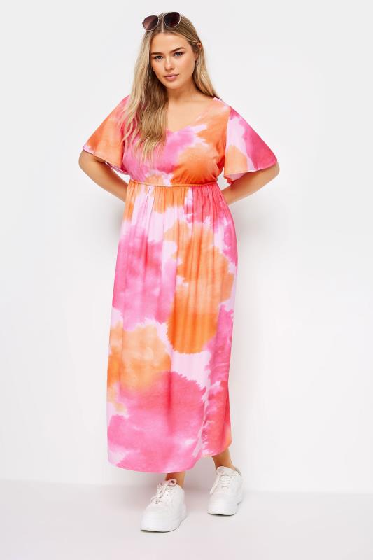 LIMITED COLLECTION Plus Size Pink Blur Print Bow Back Midaxi Dress | Yours Clothing 2