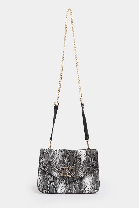 Charcoal Grey Snake Print Double Circle Bag | Yours Clothing  3