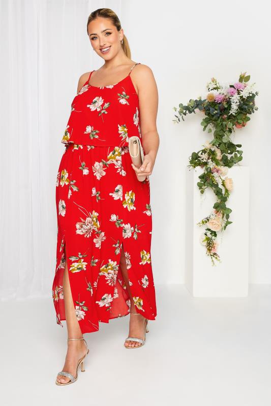 Plus Size  YOURS LONDON Curve Red Floral Overlay Maxi Dress