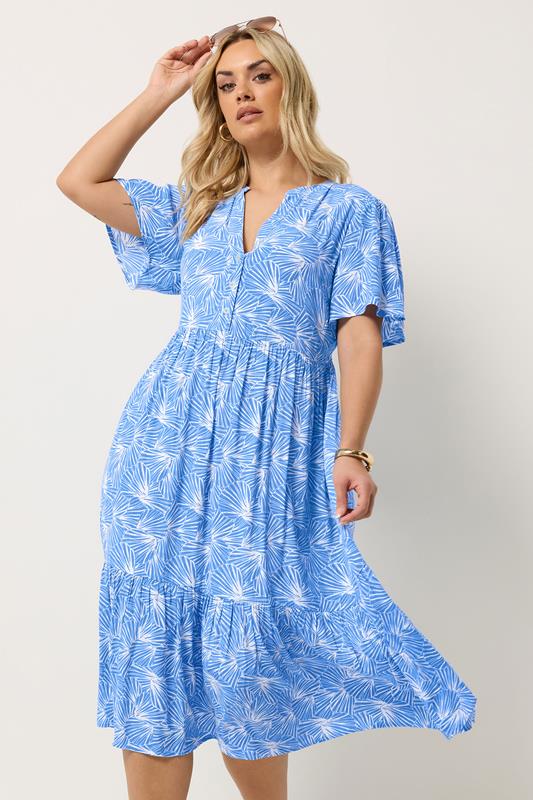 YOURS Plus Size Blue Shell Print Tiered Dress | Yours Clothing 1