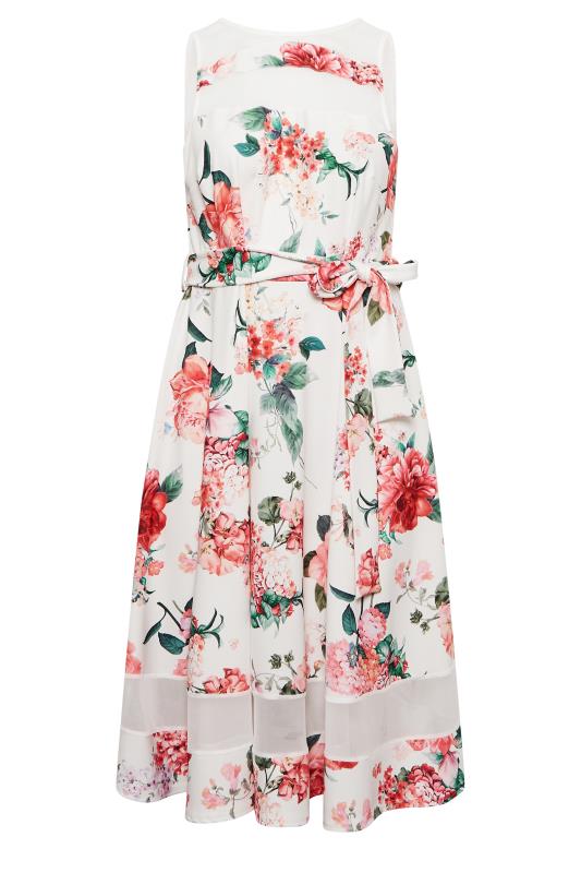  YOURS LONDON Curve White & Pink Mesh Floral Skater Dress