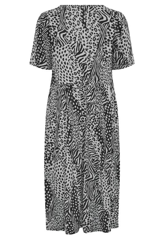 YOURS Plus Size Grey Mixed Animal Print Midi Smock Dress | Yours Clothing 5