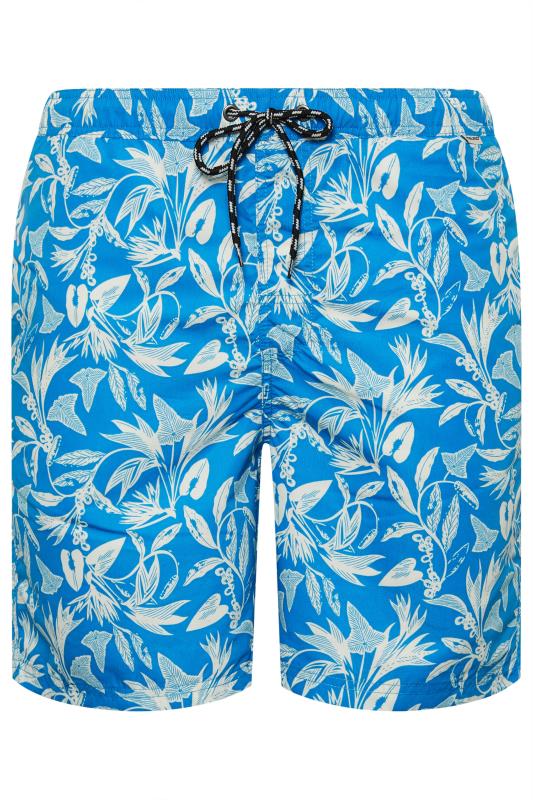 BLEND Big & Tall Blue Leaf Print Swim Shorts | M&Co 4
