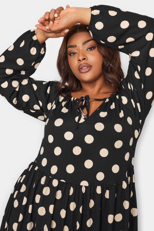 YOURS Plus Size Black Spot Print Textured Midaxi Dress | Yours Clothing 4
