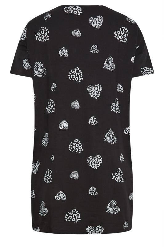 YOURS Curve Black & White Wild Heart Print Sleep Tee Nightdress | Yours Clothing 7