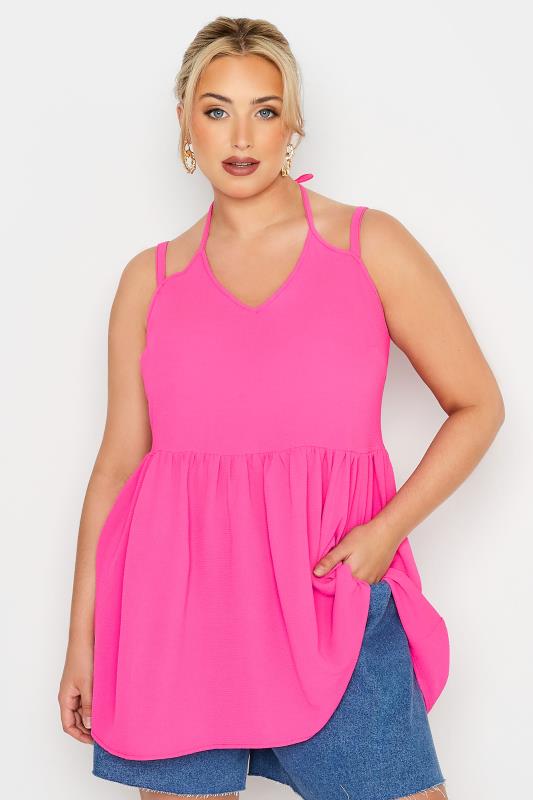 LIMITED COLLECTION Curve Hot Pink Strappy Halter Cami Top 4
