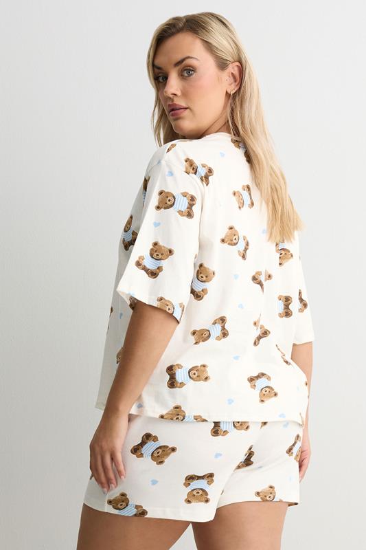 YOURS Plus Size Ivory White Teddy Short Pyjama Set | Yours Clothing 2