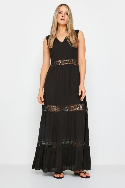  LTS Tall Black Crochet Maxi Dress