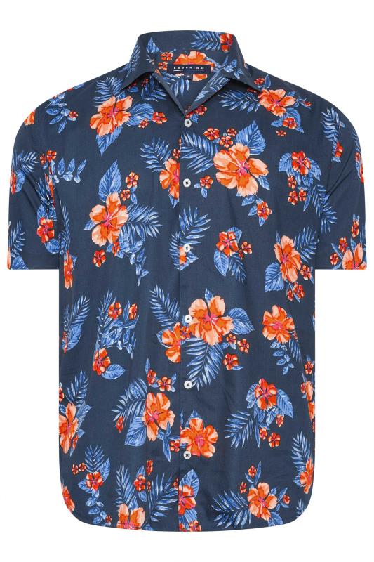 BadRhino Big & Tall Navy Blue & Orange Tropical Shirt | BadRhino 2
