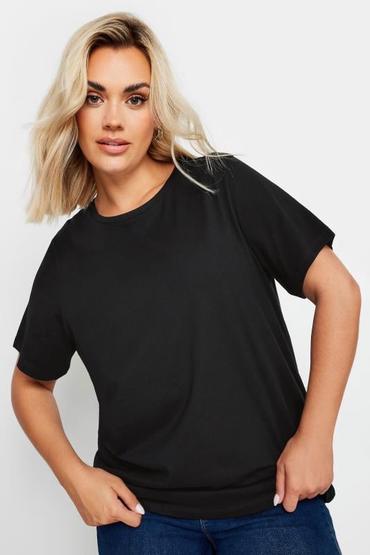 YOURS Plus Size Black Cotton T-Shirt | Yours Clothing  2