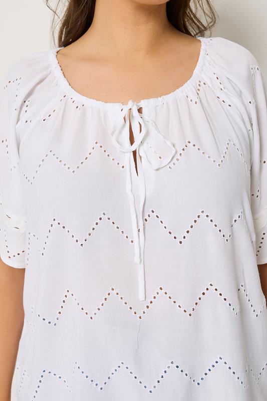 YOURS Plus Size White Broderie Anglaise Scallop Blouse | Yours Clothing 4
