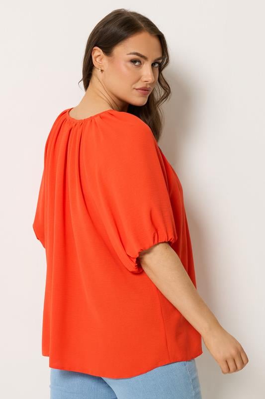 YOURS Plus Size Orange Balloon Sleeve Blouse |  Yours Clothing 2