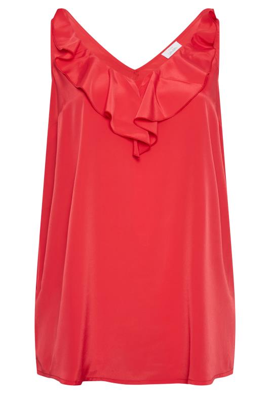 YOURS LONDON Plus Size Red Ruffle V-Neck Vest Top | Yours Clothing 6