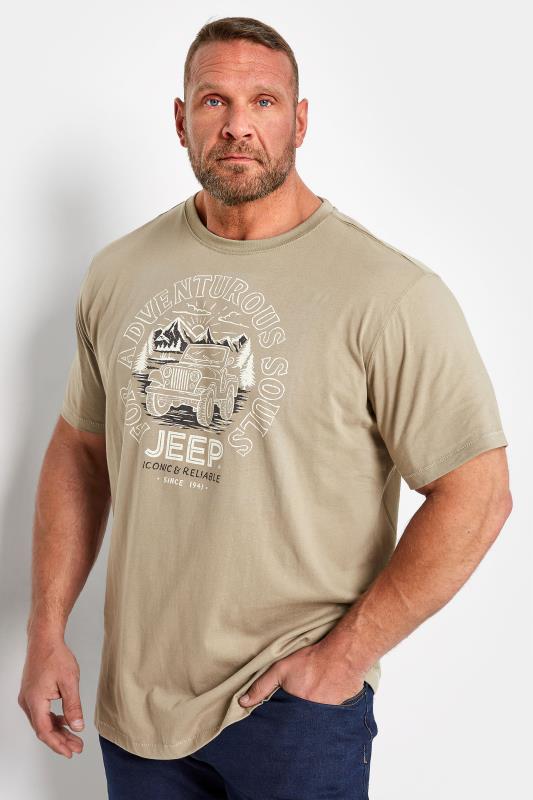 Men's  D555 Big & Tall Beige Brown Official Jeep Adventure Printed T-Shirt