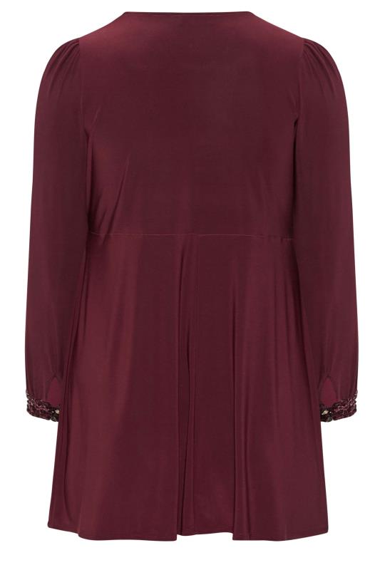 YOURS LONDON Plus Size Burgundy Red Sequin Trim Top | Yours Clothing 7