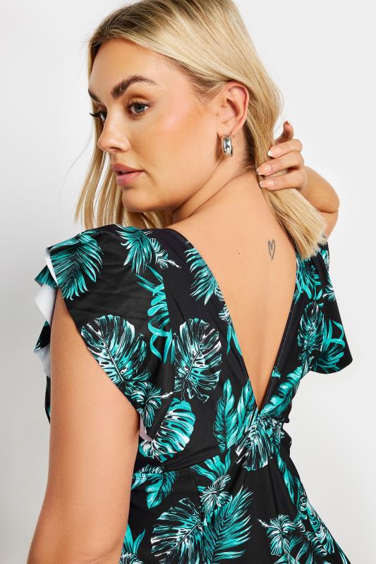 YOURS Plus Size Green Leaf Print Tummy Control Swim Dress | Yours Clothing 5