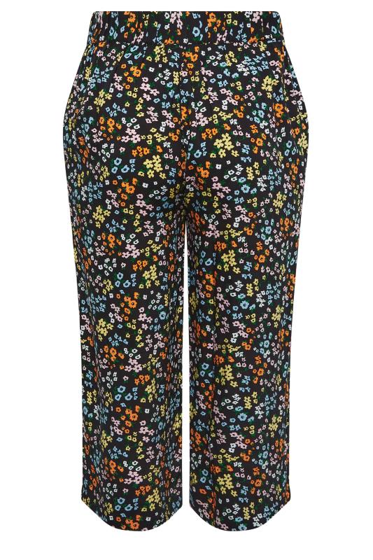 YOURS Plus Size Black Ditsy Floral Cropped Trousers | Yours Clothing 5
