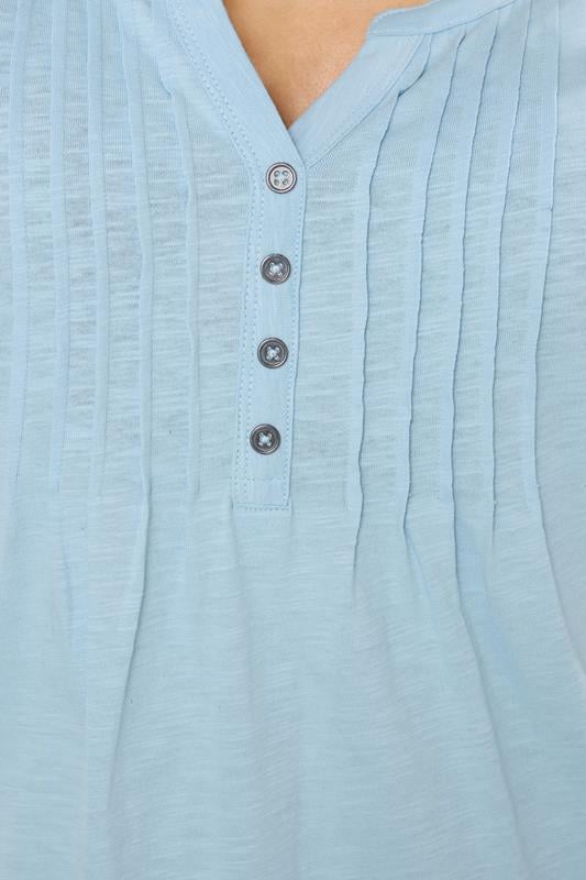 M&Co Blue Cotton Short Sleeve Henley Top | M&Co 4